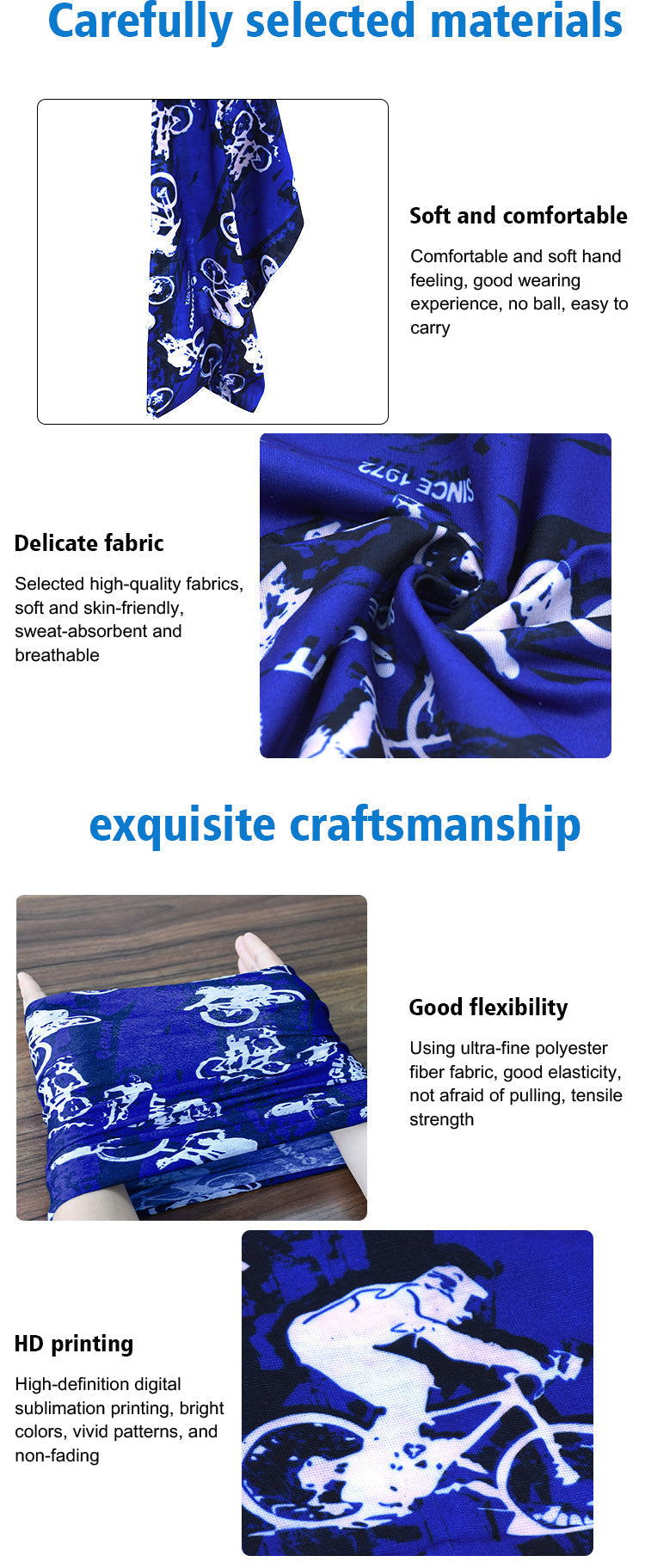 Customize 25*50cm Headwear Cooling Multifunctional Elastic Tubular Neck Warm Head Scarf