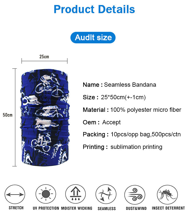 Customize 25*50cm Headwear Cooling Multifunctional Elastic Tubular Neck Warm Head Scarf