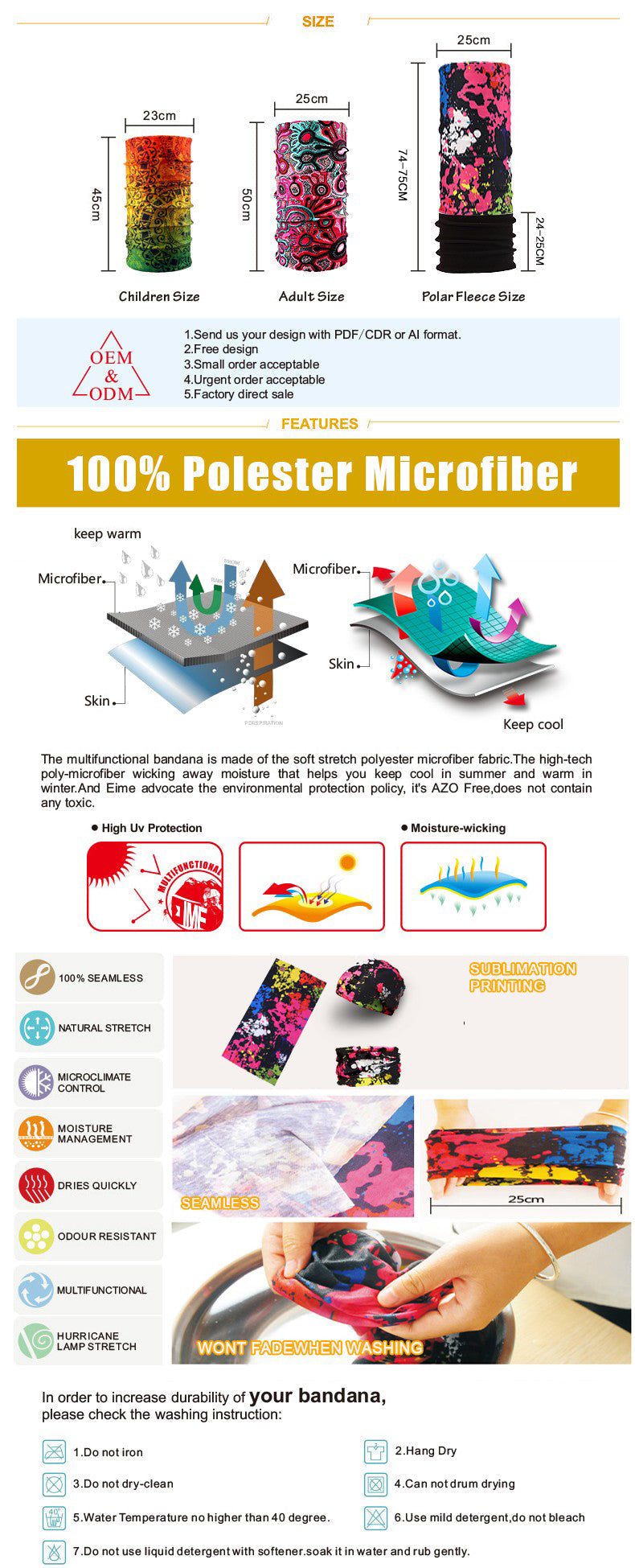 Factory OEM Logo Print Custom Headwear Neckwear Microfiber Tube Seamless Multifunctional Bandana